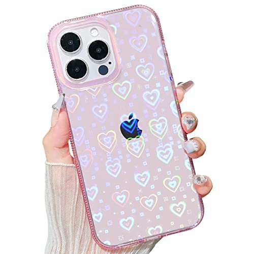 SmoBea Kompatibel mit iPhone 14 Pro Max Hülle, Klar Glitzer Holografische Laser Liebe Herz Muster, Weiches TPU und Hard PC Stoßfest Mode Slim Schutzhülle für Mädchen Frauen（rosa） von SmoBea