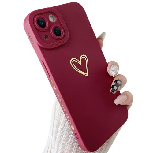 SmoBea für iPhone 13 Hülle, süße plattierte Love Heart Hüllen für Frauen Mädchen mit Anti-Fall-Linse Kameraschutz Weiche TPU stoßfeste Hülle für iPhone 13 (6,1 Zoll) (Rot) von SmoBea