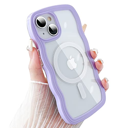 SmoBea für iPhone 13/iPhone 14 Hülle, mit MagSafe Kabelloses Laden Kompatibel, Damen Transparente Große Welle Formen, Kratzfest, Stoßfest, handyhülle. (Lila) von SmoBea