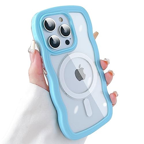 SmoBea für iPhone 14 Pro Hülle,mit MagSafe Kabellosem Laden Kompatibel, Damen Nette Transparente Große Welle Wellen Formen,Schön Große Welle Wave,Kratzfest, Stoßfest, handyhülle .（Dunkelblau） von SmoBea