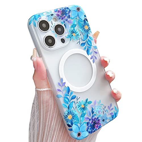 SmoBea für iPhone 14 Pro Max Hülle, Damen Ästhetisch Blumen Transluzente Handyhülle, mit MagSafe Transluzente Blumen Muster [PC+TPU Material] Kratzfest, Stoßfest, Handyhülle(Blue). von SmoBea