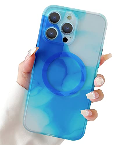 SmoBea kompatibel mit iPhone 14 Pro Max Hülle 6,7 Zoll, mit MagSafe Kabellosem Laden Kompatibel,Wasserfarbe Farbe Kratzfest Stoßfest Schutzhülle Handyhülle für iphone14 Pro max(Blue) von SmoBea