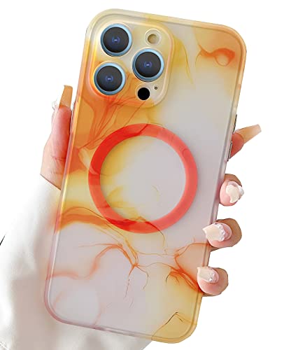 SmoBea kompatibel mit iPhone 14 Pro Max Hülle 6,7 Zoll, mit MagSafe Kabellosem Laden Kompatibel，Wasserfarbe Farbe Kratzfest Stoßfest Schutzhülle Handyhülle für iphone14 Pro max（Orange） von SmoBea