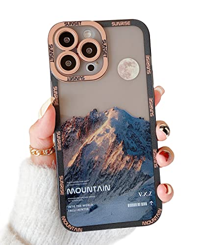 Smobea Kompatibel mit iPhone 13 Pro Max Hülle, niedliche Snow Mountain Moon Night Handyhülle, weiche TPU stoßfeste Kamera-Schutzhülle für iPhone 13 Pro Max für Frauen oder Mädchen – Braun von SmoBea