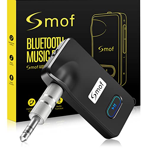 Smof Bluetooth Adapter Auto, Bluetooth Empfänger Aux für Auto Audiosysteme, Heimstereoanlagen, Lautsprecher, Kopfhörer, Freisprechanruf, Drahtloser Bluetooth 5.0 Adapter mit Mikrofon, Dual Verbindung von Smof