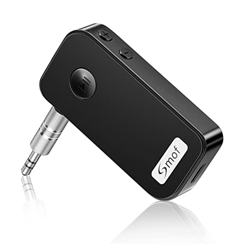 Smof Bluetooth Empfänger Auto, Bluetooth Adapter Auto 3,5 mm Aux/Noise Cancelling/Freisprech-Anruf/kabelloser Audio-Adapter mit Mikrofon für No Bluetooth Lautsprecher, Home/Auto-Stereo-Lautsprecher von Smof
