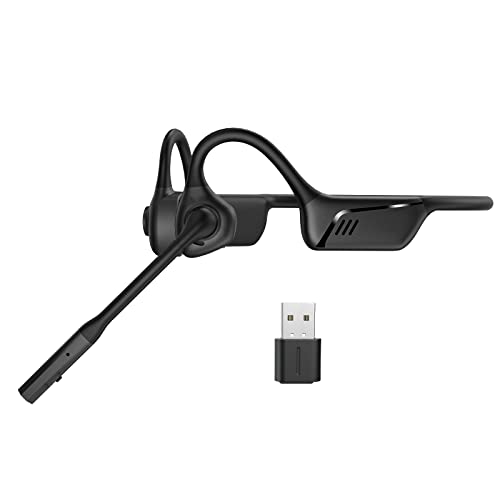 Smof Bluetooth Kabellos Air Conduction PC Headset mit Noise Canceling Boom Mic und USB Dongle, Open-Ear-Bluetooth-Kopfhörer für Business/Büro/Onlineunterricht/Fahren/Spielen von Smof