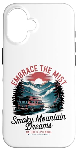 Great Smoky Mountains Camping - Retro National Parks Hülle für iPhone 16 von Smoky Mountains - Hike the Fog - Embrace the Wild