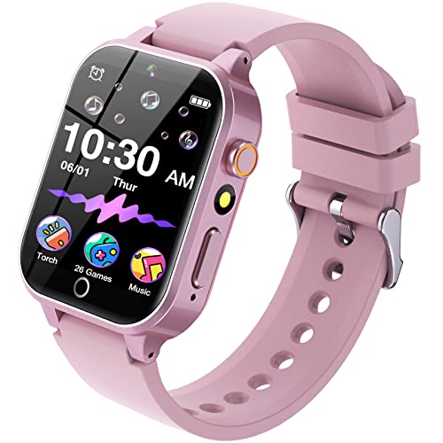2023 Upgrade Kinder Smartwatch,26 Spiele Smartwatch Kinder für Jungen Mädchen Geschenke,Smartwatch für Kinder mit Musik Video HD Kamera Schrittzähler Taschenlampe und Bildschirmschutz (Rosa) von Smooce