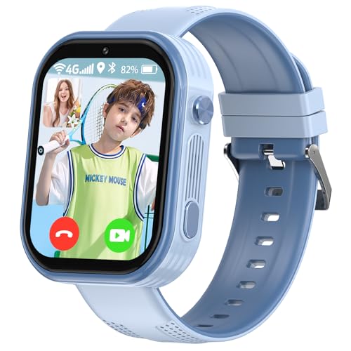 4G Kinder Smartwatch,GPS Smartwatch Kinder mit 4G Telefon Video Anruf Voice Chat SOS Schulmodus Puzzle Spiele, Mädchen Jungen (Hellblau) von Smooce