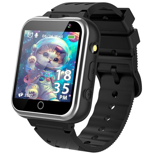 Smooce Kinder Smartwatch, Smart Watch für Kinder mit 24-Puzzle-Spiele, Musik, Dual Kamera, Geburtstagsgeschenk Smartwatches für Kinder Jungen Mädchen 3-12 Jahre (Schwarz) von Smooce