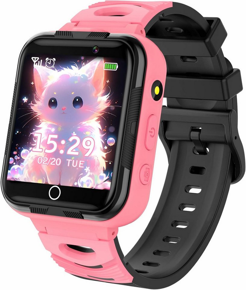 Smooce Zwei-Wege-Anruf & SOS Smartwatch (1,54 Zoll, Android, iOS), mit Anruf, SOS, 24 Spiele,Musik, Theme Stil,Dual Kamera, Taschenlampe von Smooce