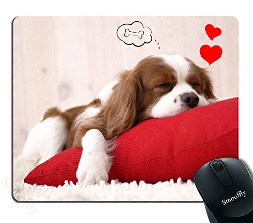 Smooffly Lustiges Hunde-Mauspad, rot, niedlicher Welpe, schlafend auf einem Kissen, träumt von einem Knochen, Persönlichkeit, Gaming-Mauspad von Smooffly