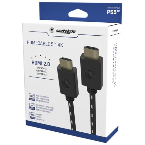 Snakebyte HDMI CABLE 5 4K - PlayStation 5 HDMI 2.0 Kabel, kompatibel mit 1080p, 3D, 4K@60Hz, UHD-Geräten, geeignet für PS5, PS4, Xbox, NWS, Blu-ray, Monitore, TV-Geräte, 3 m Mesh Kabel, PS5-Design Snakebyte HDMI CABLE 5 4K - PlayStation 5 HDMI 2.0 Kabel, kompatibel mit 1080p, 3D, 4K@60Hz, UHD-Geräten, geeignet für PS5, PS4, Xbox, NWS, Blu-ray, Monitore, TV-Geräte, 3 m Mesh Kabel, PS5-Design von Snakebyte
