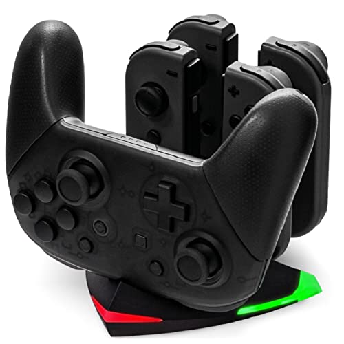 snakebyte Arrow Charge S - Nintendo Switch Ladestation für 4 Joy-Cons und 1 Switch Pro Controller, 5-in-1 Siwtch Ladegerät, LED-Ladestatusanzeige, inkl Type-C Kabel und Adapter für Pro Controller von Snakebyte