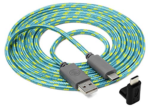 snakebyte CHARGE:CABLE Lite - grün - USB-C Ladekabel für die Nintendo Switch und Switch Lite, inkl- 90° USB-C Adapter, 2,5 Meter Kabellänge von Snakebyte