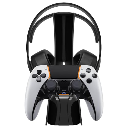 snakebyte PS5 Controller & Headset Ladestation - lädt DualSense & DualSense Edge Controller & Wireless Headsets, 2Std. Ultra-Schnellladung, geprüfte deutsche Qualität, Playstation 5 Design (Schwarz) von Snakebyte