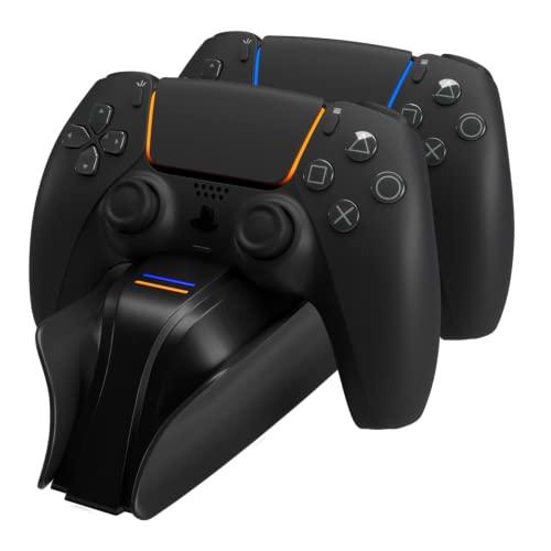 snakebyte PS5 TWIN CHARGE 5 - PlayStation 5 Ladestation für DualSense PS5 Controller, 2 Std Fast Charging Schnellladung für Wireless Controller, Type-C Kabel, LED-Ladestatusanzeige, PS5 Design schwarz von Snakebyte