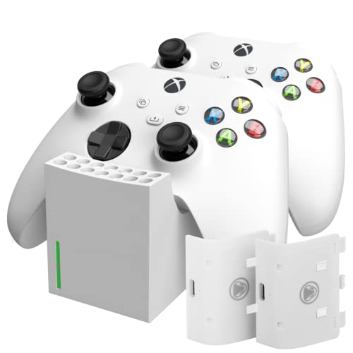 snakebyte Twin:Charge SX - weiß - Schnellladestation für Xbox Series S/X Controller, Ladegerät für 2 Wireless-Gamepads, inkl. 2X 800mAh Akkus, LED-Ladestatusanzeige, Xbox-Design von Snakebyte