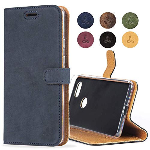 Snakehive Google Pixel 3a Schutzhülle/Klapphülle echt Lederhülle mit Standfunktion, Handmade in Europa für Google Pixel 3a - (Blau) von Snakehive
