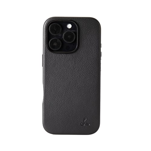 Snakehive Hülle für iPhone 16 Pro – Schlanke Handyhülle aus Echtem Leder – Handgefertigte Stoßfeste Hülle mit Weichem Futter – Geflecktes Schwarz von Snakehive