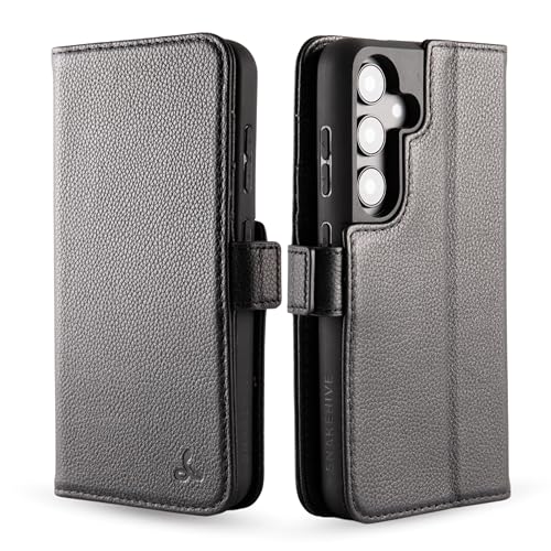 Snakehive Lederhülle für Samsung Galaxy S25 Plus - Handyhülle mit Standfunktion und KartenfäChern - Schutzhülle Handgefertigt aus Hochwertigem Echtleder mit Seitlichem Verschluss (Schwarz) von Snakehive