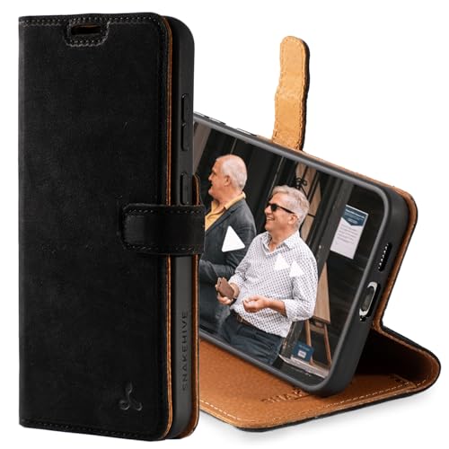 Snakehive Lederhülle für Samsung Galaxy S25 - Vintage Handyhülle mit Standfunktion und KartenfäChern - Schutzhülle Handgefertigt in der EU aus Hochwertigem Echtleder (Schwarz) von Snakehive