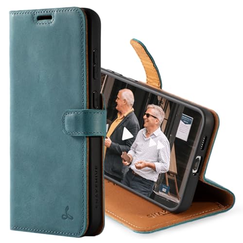 Snakehive Lederhülle für Samsung Galaxy S25 - Vintage Handyhülle mit Standfunktion und KartenfäChern - Schutzhülle Handgefertigt in der EU aus Hochwertigem Echtleder (Türkis) von Snakehive