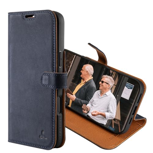 Snakehive Lederhülle für iPhone 16 Plus - Vintage Handyhülle mit Standfunktion und KartenfäChern - Schutzhülle Handgefertigt in der EU aus Hochwertigem Echtleder (Blau) von Snakehive