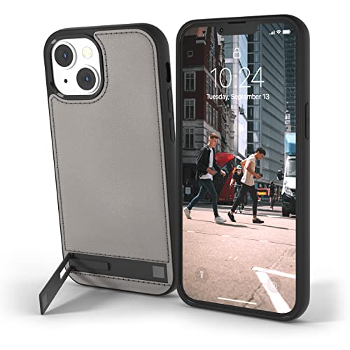 Snakehive Metro Lederhülle für Apple iPhone 13 Mini || Echtleder Handyhülle mit Standfunktion || Echtleder & Kabelloses Laden kompatible Lederhülle mit Standfunktion (Steingrau) von Snakehive
