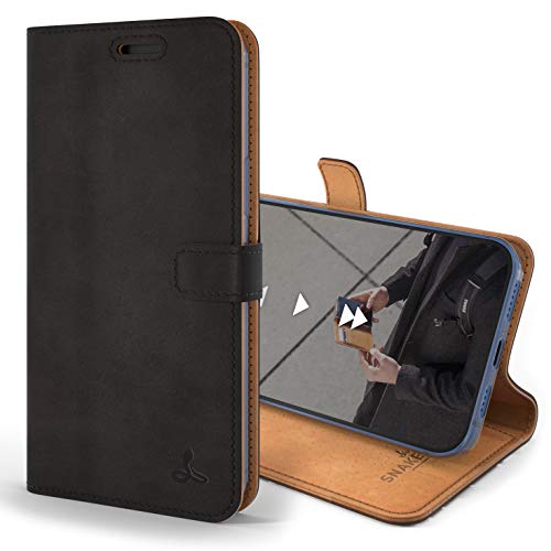 Snakehive iPhone 12 Pro Ultra Hülle Leder | Stylische Handyhülle mit Kartenhalter & Standfuß | Handyhülle Schutzhülle & Lederhülle Kompatibel mit Apple iPhone 12 Pro - Schwarz von Snakehive