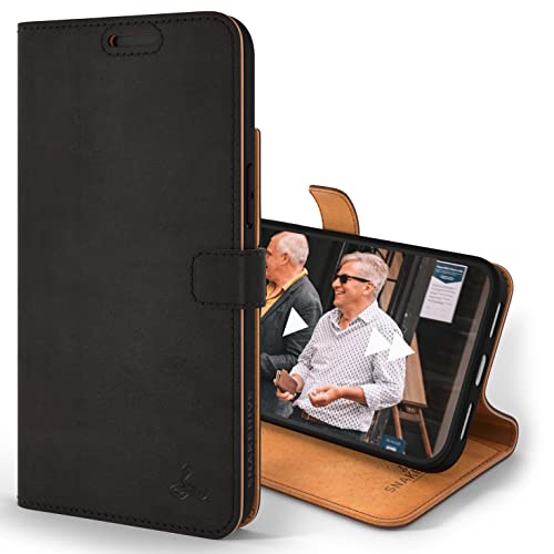 Snakehive iPhone 14 Plus Hülle Leder | Stylische Handyhülle mit Kartenhalter & Standfuß | Handyhülle Schutzhülle & Lederhülle Kompatibel mit Apple iPhone 14 Plus - Schwarz von Snakehive