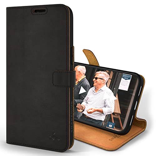 Snakehive iPhone 14 Pro Hülle Leder | Stylische Handyhülle mit Kartenhalter & Standfuß | Handyhülle Schutzhülle & Lederhülle Kompatibel mit Apple iPhone 14 Pro - Schwarz von Snakehive