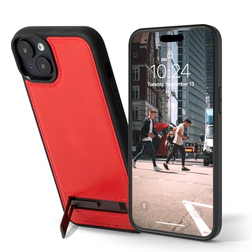 Snakehive iPhone 15 Plus Metro Lederhülle || Schutzhülle aus echtem Leder und kabellosem Laden mit Ständer || Echtleder-Smartphone Hülle kompatibel mit iPhone 15 Plus (Rot) von Snakehive