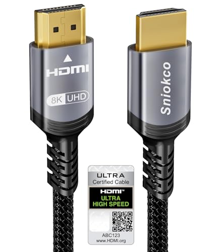 Sniokco 2024 Neuestes 10K 8K 4K HDMI 2.1 Kabel 1Meter, Zertifiziertes 48Gbps Ultra High Speed Geflochtenes HDMI-Kabel, Unterstützt Dynamisches HDR eARC Dolby Atmos 8K@60Hz, HDCP 2.2 2.3, HDTV-Monitor von Sniokco