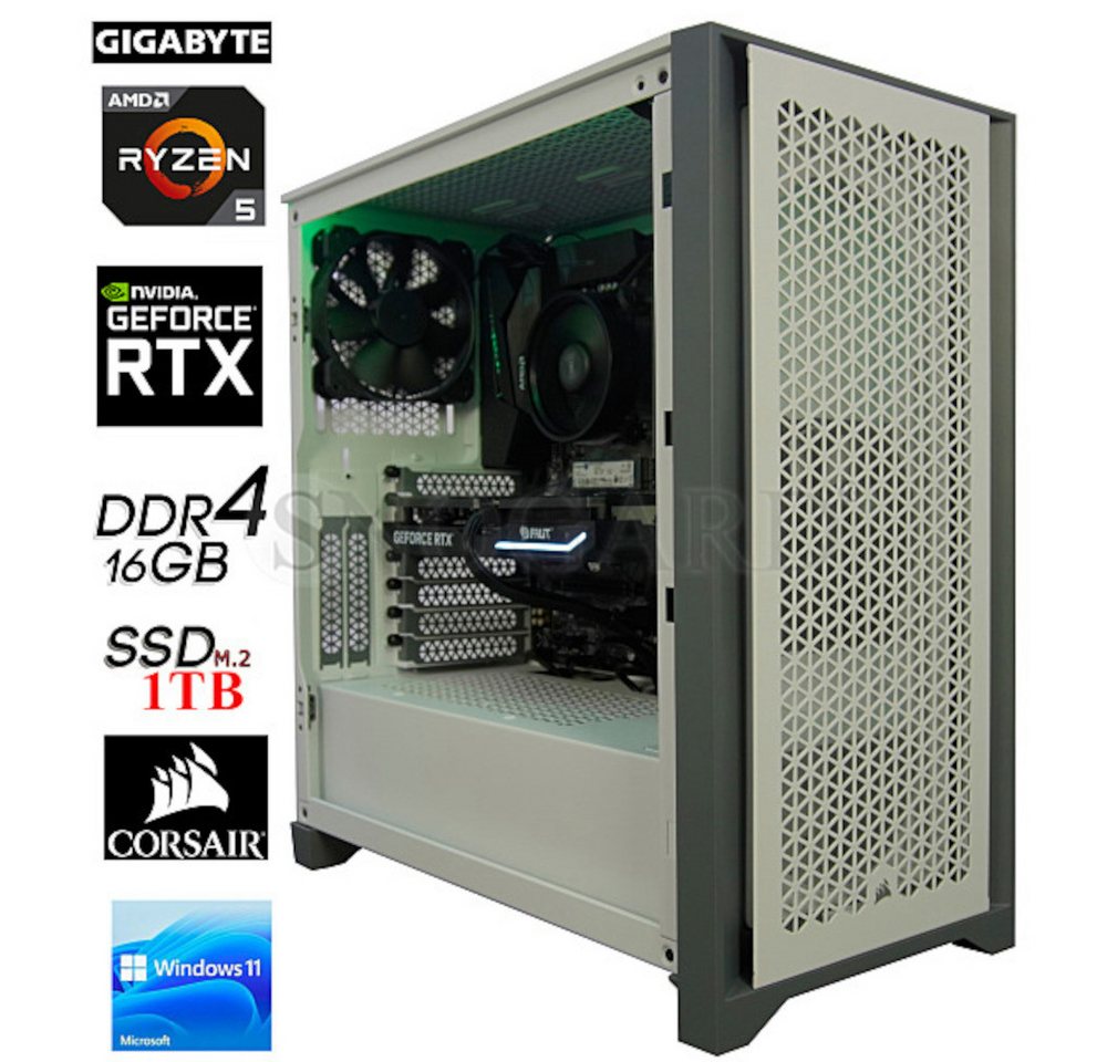Snogard GamingLine R5-5600X 16GB RTX4060TI 1TB-M2 W11H Gaming-PC (AMD Ryzen 5 5600X, RTX 4060 Ti, Luftkühlung, Windows 11, DDR4, 16GB 3200MHz) von Snogard
