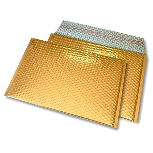 100 Stück farbige Luftpolstertaschen Format 325x235 mm, Luftpolster-Briefumschläge mit Selbstklebeverschluß, Snooploop Metallic Bubble Bags Kuvert Luftpolsterversandtaschen / A4 (gold) von Snooploops