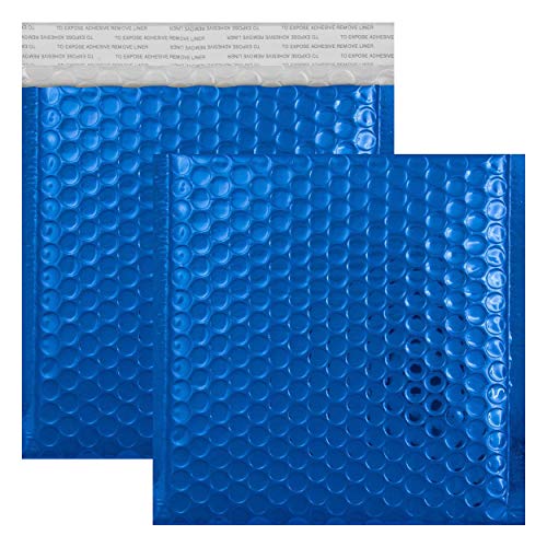 100 Stück farbige Luftpolstertaschen im CD Format 165x165 mm, Luftpolster-Briefumschläge mit Selbstklebeverschluß, Snooploop Metallic Bubble Bags Kuvert Luftpolsterversandtaschen (blau) von Snooploops