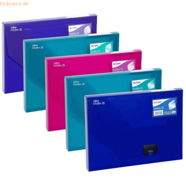 5 x Snopake Dokumentenbox electra A4 25mm farbig sortiert von Snopake