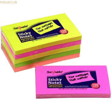 6 x Snopake Haftnotizen Neon-farbig Mini 100 Blatt 127mmx76mm von Snopake