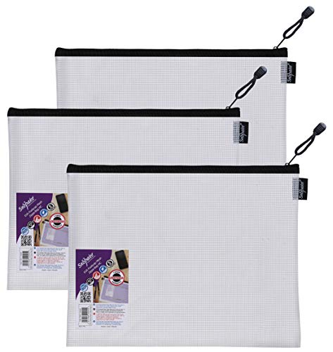 Snopake 15839 Zippa-Tasche für Foolscap-Format, hohe Kapazität, EVA-Netz, 360 x 275 mm, transparent/schwarz, 3 Stück von Snopake