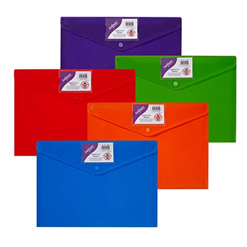 Snopake A4 Rainbow Polyfile Ausweishülle mit Druckknopf, Regenbogenfarben, 5 Stück, Ref: 15787, 330 x 240 mm von Snopake