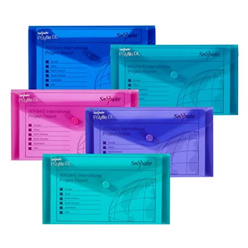 Snopake Polyfile Dokumententaschen mit Druckknopf, 5 Stück, farblich sortierte Electra-Farben von Snopake