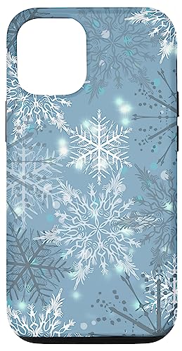 Hülle für iPhone 13 Schneeflocke Grau Blau Schnee Frostwork Winter Weihnachtsbeleuchtung von Snowflakes Decoration for Winter Season Xmas Gift