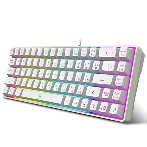 Snpurdiri 60% Prozent Gaming-Tastatur, ergonomische kleine Mini-Gaming-Tastatur, leise kompakte RGB-Tastatur mit Hintergrundbeleuchtung für Windows, PC, Laptop, Gaming (68 Tasten, weiß) von Snpurdiri