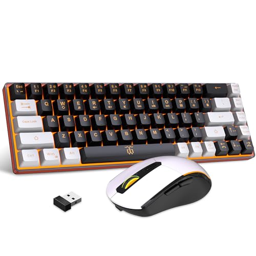 Snpurdiri 60% Prozent Tastatur Maus Set Kabellos, 68 Tastatur Wireless Gaming Combo, Enthalten 2.4G Small Mini 60% Ergonomisches Design Tastatur Vertical Feel Maus (Schwarzweiß) von Snpurdiri