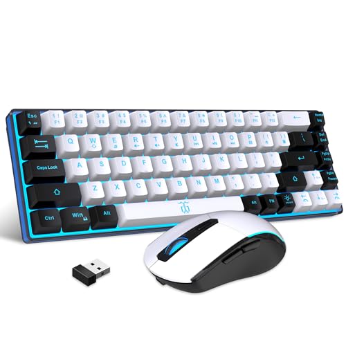 Snpurdiri 60% Prozent Tastatur Maus Set Kabellos, 68 Tastatur Wireless Gaming Combo, Enthalten 2.4G Small Mini 60% Ergonomisches Design Tastatur Vertical Feel Maus (WeißSchwarz) von Snpurdiri