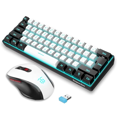 Snpurdiri 60% Prozent Tastatur Maus Set Kabellos, Wireless Gaming Combo, Enthalten 2.4G Small Mini 60% Merchanical Feel Tastatur, Ergonomisches Design Vertical Feel Maus (Blackwhite) von Snpurdiri