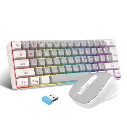 Snpurdiri 60% Prozent Tastatur Maus Set Kabellos, Wireless Gaming Tastatur und Maus Combo, Enthalten 2.4G Small Mini 60% Merchanical Feel Tastatur, Ergonomisches Design Vertical Feel Maus (Whitegrey) von Snpurdiri