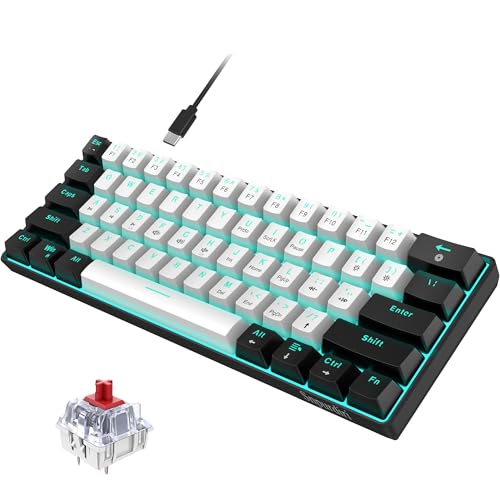 Snpurdiri 60% kabelgebundene mechanische Gaming-Tastatur, 61 Anti-Ghosting-Tasten, Blaue LED-Hintergrundbeleuchtung, ultrakompakte Zwei Ständer (Roter Schalter/Schwarz Weiß) von Snpurdiri